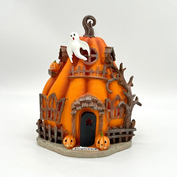 Haunted House Pumpkin With Ghost Halloween 11” Light Up LED NEW - Picture 1 of 7